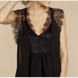 Lovestitch Women’s Cap Sleeve Lace Blouse Sewn In Camisole Black Size Small EUC